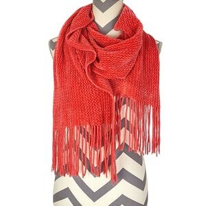 Jennifer Sun Chenille Scarf 12 x 80 Rectangle Coral Peach Soft Fuzzy Fringe